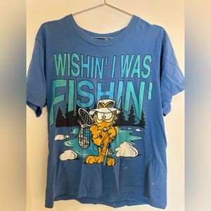 Vintage 90s, vtg, Garfield graphic t-shirt, gone fishin’, humor, funny, cartoon